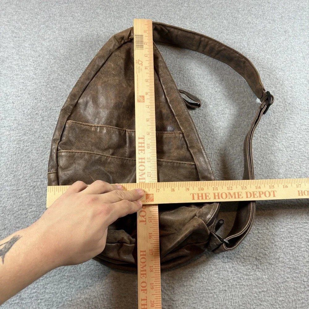 VTG Ace Leather Goods USA Brown Distressed Leather Teardrop Sling Backpack Bag